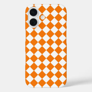 Orangefarbenes weißes Schachbrett Diamantmuster iPhone 16 Hülle