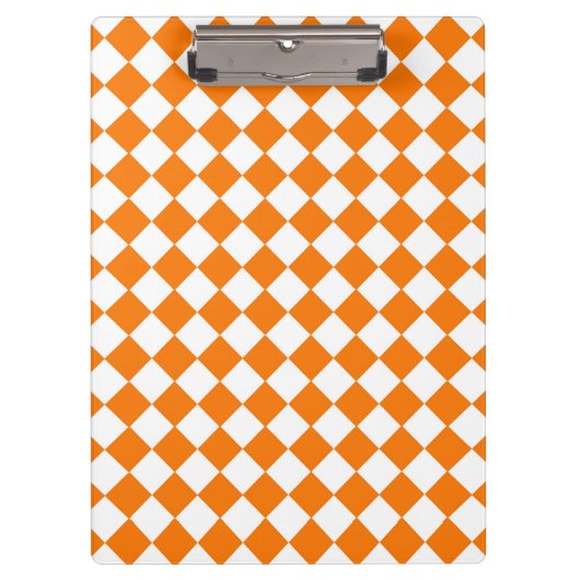 Orangefarbenes weißes Schachbrett Diamantmuster Klemmbrett (Vorderseite)
