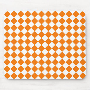 Orangefarbenes weißes Schachbrett Diamantmuster Mousepad