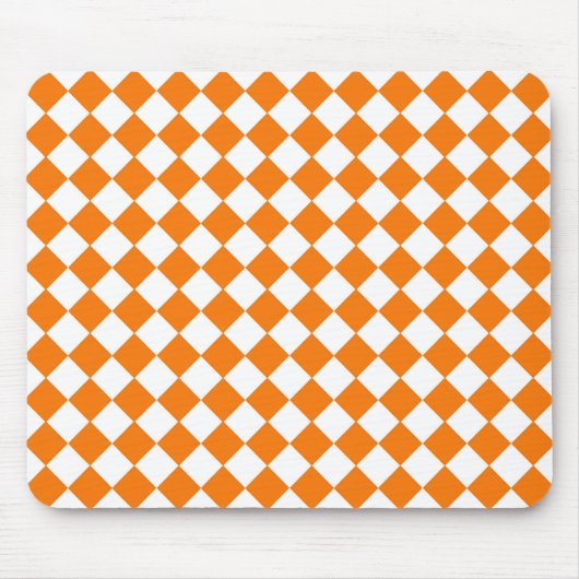 Orangefarbenes weißes Schachbrett Diamantmuster Mousepad (Vorne)