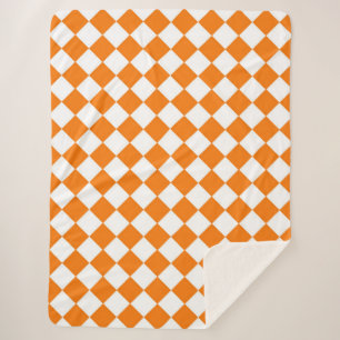 Orangefarbenes weißes Schachbrett Diamantmuster Sherpadecke