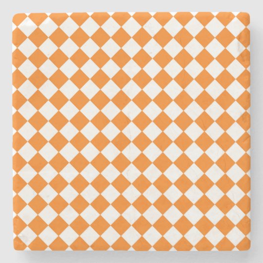 Orangefarbenes weißes Schachbrett Diamantmuster Steinuntersetzer (Vorderseite)