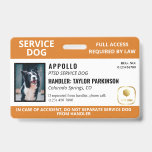 Orangefarbenes White-Service-Hund-Logo und Foto-ID Ausweis<br><div class="desc">Horizontales Service-Hund-ID-Abzeichen in Orange und Weiß mit Platz für ein Foto des Service-Hundes und ein Logo. Geben Sie Namen,  Titel und Registrierungsnummer ein. Fügen Sie auch den Namen des Handlers und die Kontaktinformationen hinzu.</div>