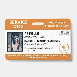 Orangefarbenes White-Service-Hund-Logo und Foto-ID Ausweis