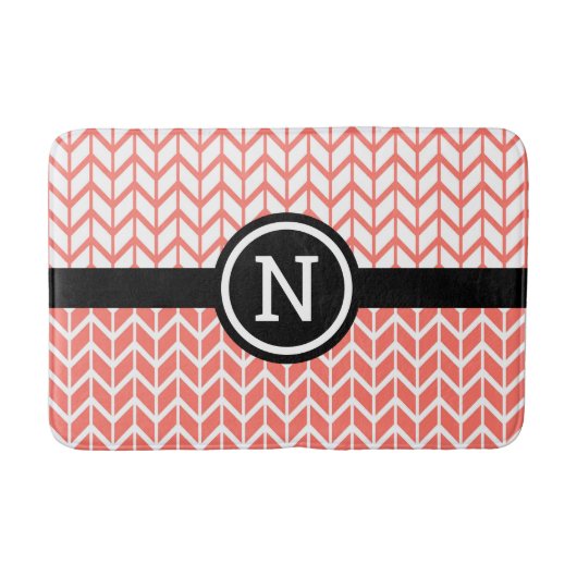 Orangefarbenes Zickzack Muster Monogram Bold moder Badematte (Vorderseite)