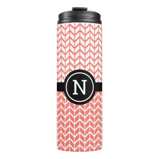 Orangefarbenes Zickzack Muster Monogramm Sporen Thermosbecher (Vorderseite)