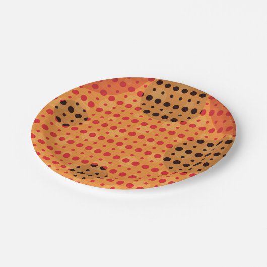 Orangefärbte Abstrakte Polka-Punkte (dunkel) g9 Pappteller (Schrägansicht)