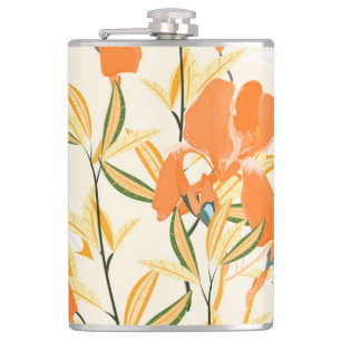 Orangefärbte Reisen: nahtlose Blumenmuster Flachmann