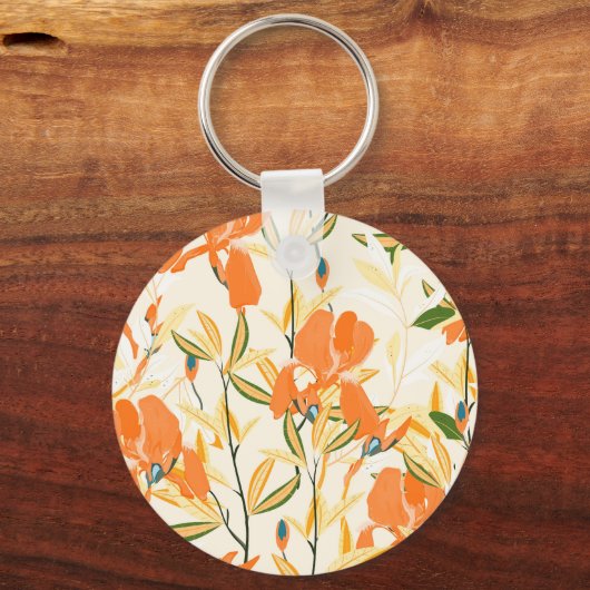 Orangefärbte Reisen: nahtlose Blumenmuster Schlüsselanhänger (Rückseite)