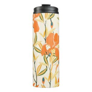 Orangefärbte Reisen: nahtlose Blumenmuster Thermosbecher