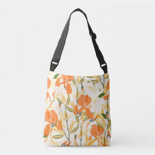 Orangefärbte Reisen: nahtlose Blumenmuster Tragetaschen Mit Langen Trägern