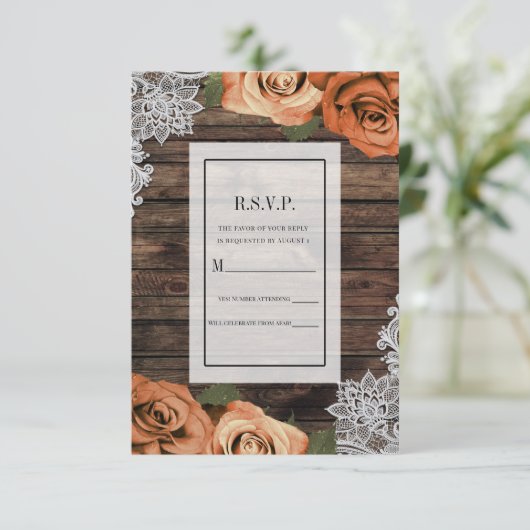 Orangefärbte Rose Rustikale UAWG Einladung (Stehend Vorderseite)