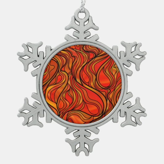 Orangefärbtes Glas Abstrakt Schneeflocken Zinn-Ornament (Vorderseite)