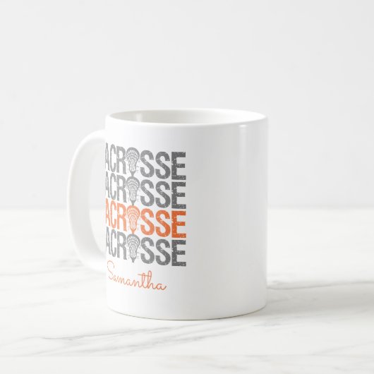 Orangefärbtes Lacrosse Word Kaffeetasse (Vorderseite Links)