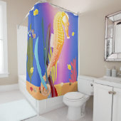 Orangefärbtes Seepferd an Seegras Duschvorhang (Beispiel)