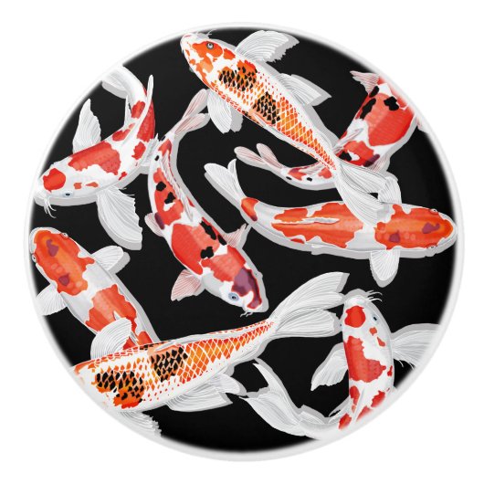Orangefische und weiße Koi-Fische Keramikknauf (Vorderseite)