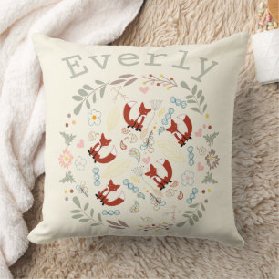 Orangeg Pfirsichrosa Monogramm stilisierter Fuchs Kissen