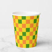 Orangegelb-grün kariertes Musterdesign Pappbecher (Rückseite)
