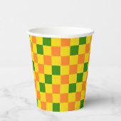 Orangegelb-grün kariertes Musterdesign Pappbecher (Rechts)