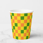 Orangegelb-grün kariertes Musterdesign Pappbecher (Vorderseite)