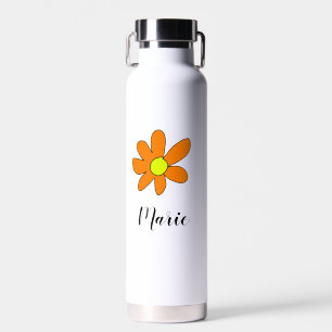 Orangegelbe Daisy-Abstrakt mit Namenszug feminin Trinkflasche
