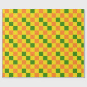 Orangegelbe grün karierte Musterdesign  Geschenkpapier (Flach)