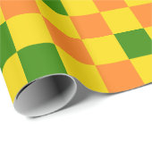 Orangegelbe grün karierte Musterdesign  Geschenkpapier (Rolleneckpunkt)