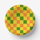Orangegelbe grün karierte Musterdesign  Pappteller (Vorderseite)