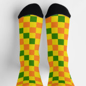 Orangegelbe grün karierte Musterdesign  Socken (Oben)