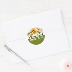 Orangegelbe Rhododendron-Hochzeit mit fetter Typog Runder Aufkleber