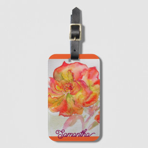 Orangegelbe Rosen-Wasserfarbenmalerei-Tragetasche Gepäckanhänger