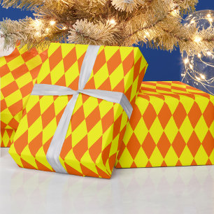 Orangegelbes Harlekin-Karomuster Geschenkpapier