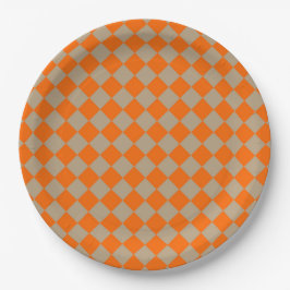Orangegrau kariert Diamantmuster Pappteller