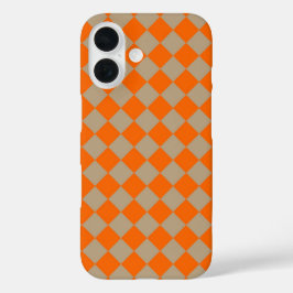 Orangegraue Schachbrett-Diamantmuster iPhone 16 Hülle