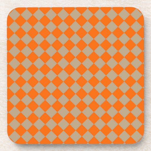 Orangegraues Schachbrett-Diamantmuster Getränkeuntersetzer (Vorderseite)
