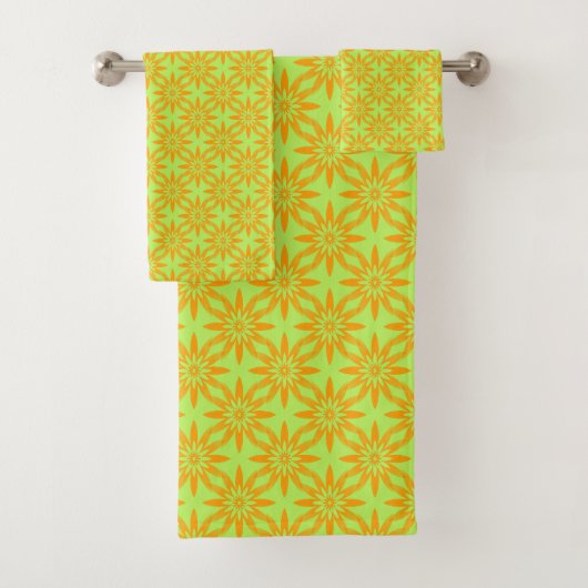 Orangegrüner Blumen nahtloses Muster Badhandtuch Set (Insitu)