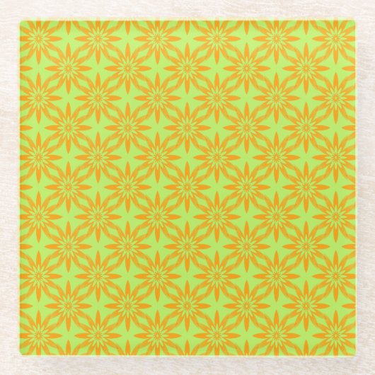 Orangegrüner Blumen nahtloses Muster Glasuntersetzer (Vorderseite)