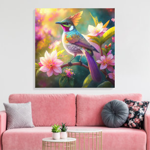 Orangekammener Regenbogenhäher Fantasy-Vogel Leinwanddruck