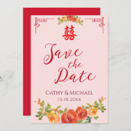 Orangelbe Blumen Chinesische Hochzeit Doppel xi Save The Date