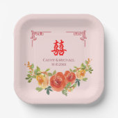 Orangelbe Blumen Chinesische Hochzeit Pappteller (Vorderseite)