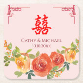 Orangelbe Blumen Chinesische Hochzeit Rechteckiger Pappuntersetzer (Vorderseite)