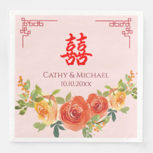 Orangelbe Blumen Chinesische Hochzeit Serviette