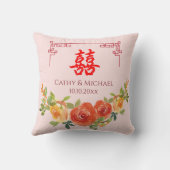 Orangelbe Blumen Chinesische Hochzeitstee Kissen (Rückseite)