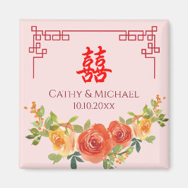 Orangelbe Blumen Chinesische Rahmenhochzeit Magnet