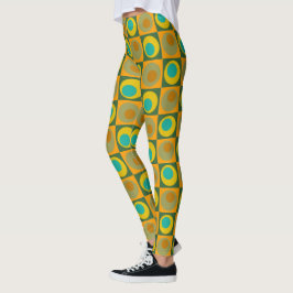 Orangelbe grüne Punkte Quadrate geometrisch Leggings