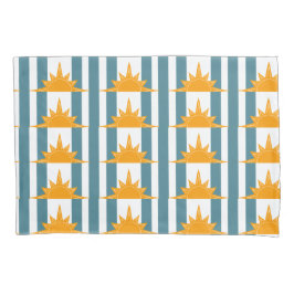 Orangelbe Sonnen auf Aquamarinen Streifen Kissenbezug