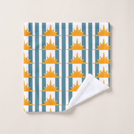 Orangelbe Sonnenstrahlen auf Aquamarinen Streifen Badhandtuch Set (Waschlappen)