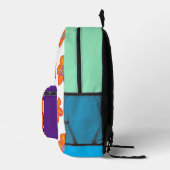 Orangelbe violette Blumen Bedruckter Rucksack (Rechts)