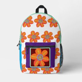 Orangelbe violette Blumen Bedruckter Rucksack