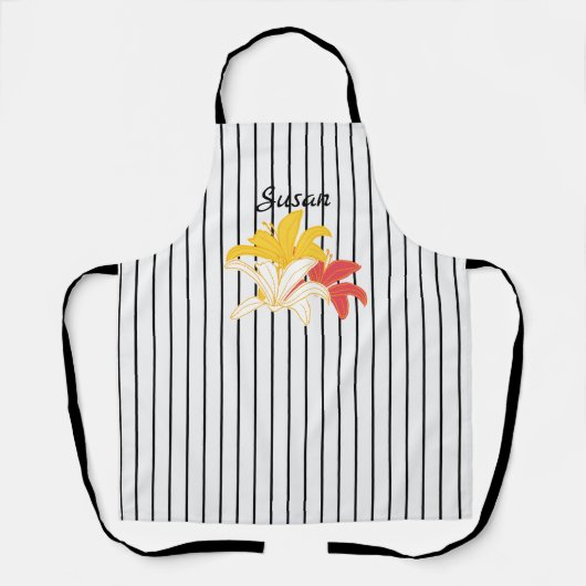 Orangelbe weiße Blume in Schwarz/Weiß Schürze (Vorderseite)